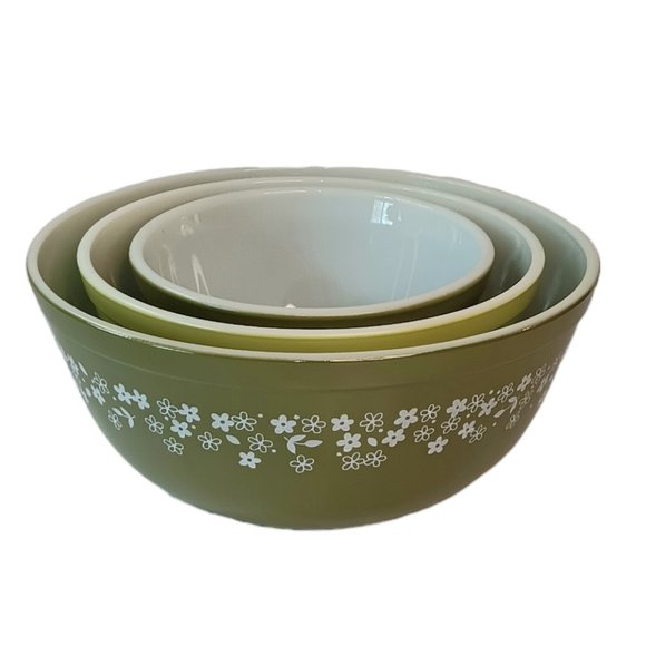 SOLD - Vintage Pyrex Spring Blossom Crazy Daisy Mixing Bowls Set Of Three New - Picture 4 of 16